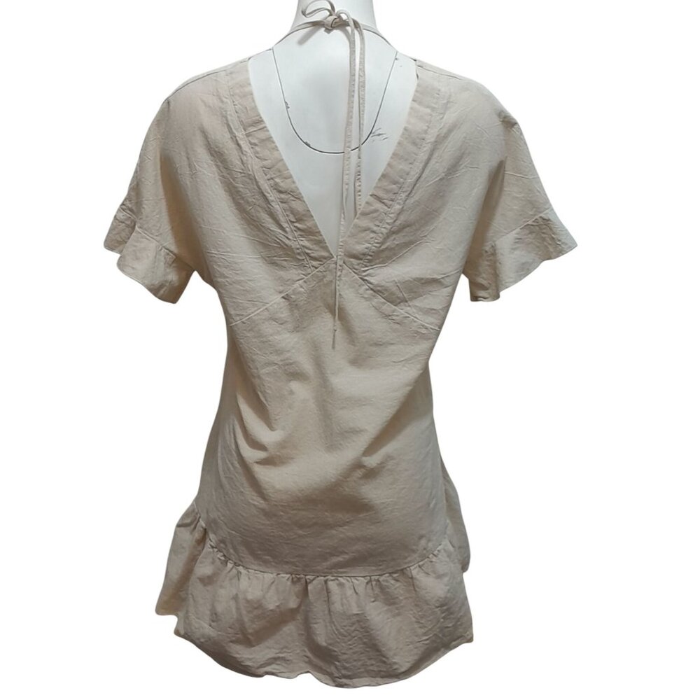 Womens Boho Beach Cottagecore Peasant Prairie Ruffle Hem Size Medium Mini Dress - Picture 5 of 9